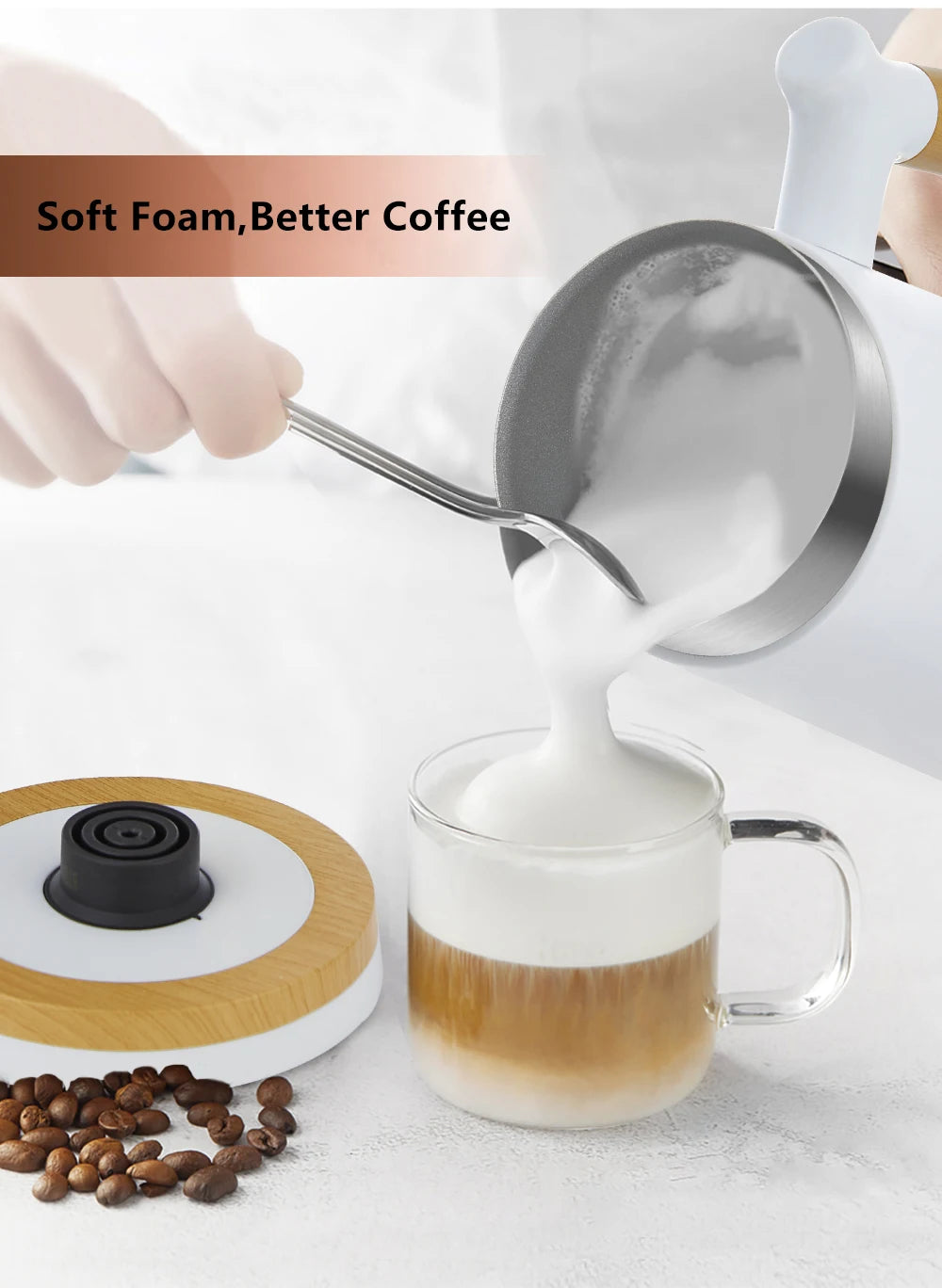 BioloMix NEW Automatic Hot and Cold Milk Frother Warmer for Latte, Foam Maker for Coffee, Hot Chocolates, Cappuccino.