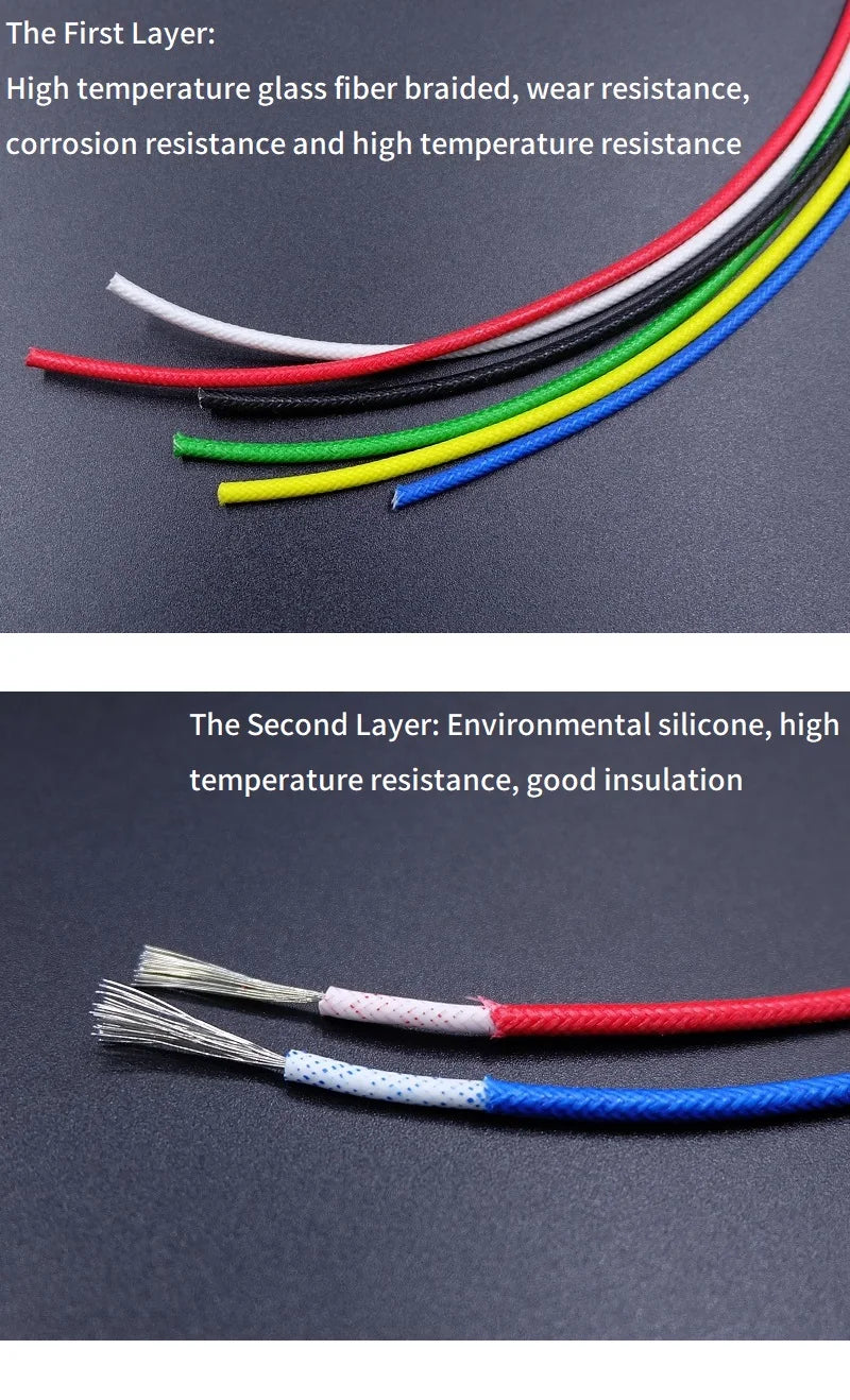 2M/5M High Temperature Resistant Silicone Wire 300°C Soft Copper Cable Fiberglass Braided Insulated Warm Floor Heat Element Line.