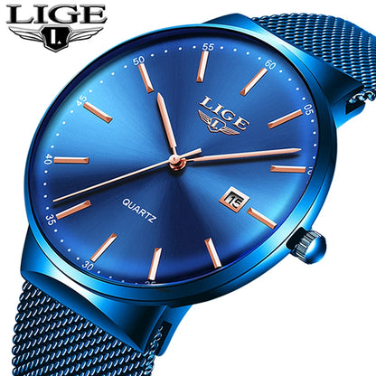 LIGE Fashion Luxury Womens Watch Ultra-thin Steel Mesh Strap Quartz Wristwatch Women Clock Casual Waterproof Watches Reloj Mujer.