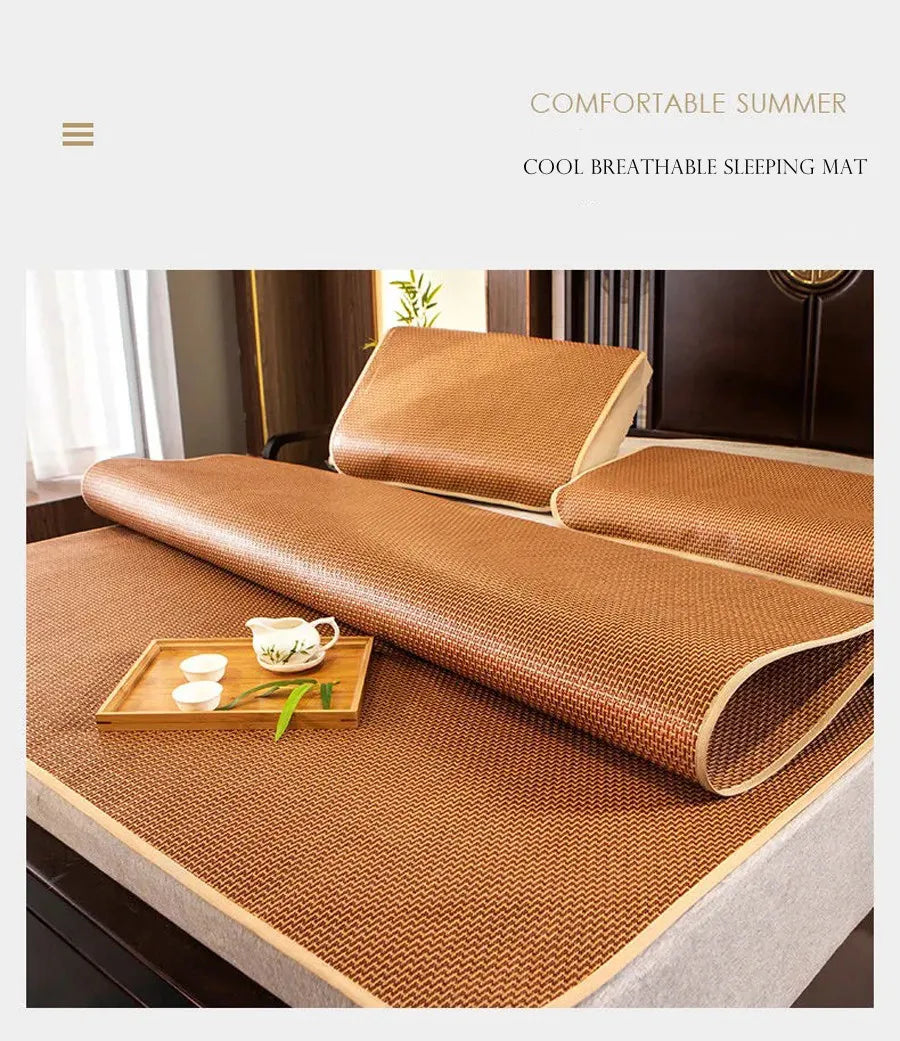 WOSTAR Summer bamboo rattan cooling mattress cool ice sleeping mat single double bed family cold sheet protection pad king size.