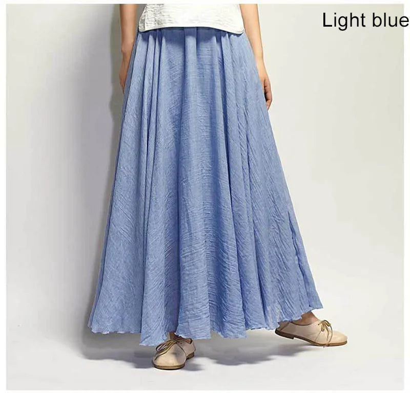 Frauen Elegante Hohe Taille Leinen Maxi Rock 2023 Sommer Damen Casual Elastische Taille 2 Schichten Röcke saia feminina 20 Farben SK53