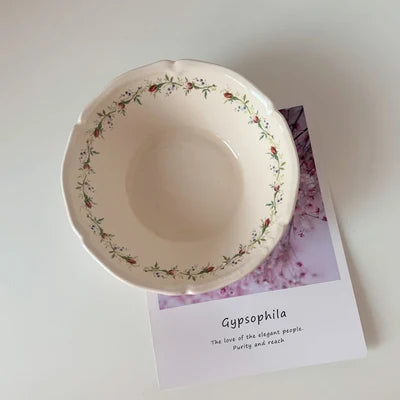 Ceramic Plate French Style Retro Floral Reliefs Food Plate Yogurt Salad Bowl Dessert Plate Dish Dinner Wedding Set Dinner Plates