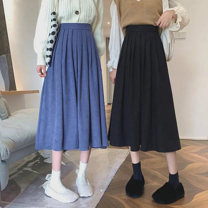 Lucyever Vintage Brown High Waist Pleated Skirt Women Korean Fashion College Style Long Skirt Ladies Autumn Casual A line Skirts.