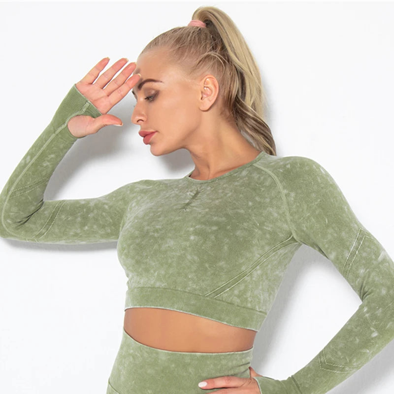 Hamidou Cropped Top Gym Set Seamless Women Yoga Workout Set Fintess Clothing Push Up Leggings Sport Wear Women Suits Tracksuit