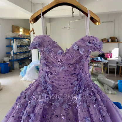 Purple Organza Girls Evening Dress Ball Gown Style Lace Crystal Embroidery Decorations Chapel Train for Parties Lsany24