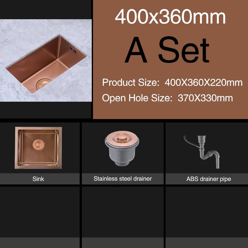 Rose Gold Kitchen Sink Nanometer Technology Gold 4mm thickness 304 Stainless Steel Manual Sink Single Bar Counter Kitchen Sink