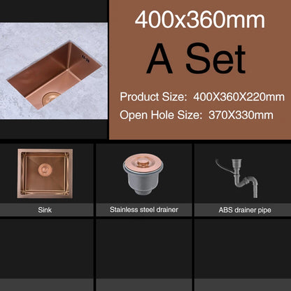 Rose Gold Kitchen Sink Nanometer Technology Gold 4mm thickness 304 Stainless Steel Manual Sink Single Bar Counter Kitchen Sink