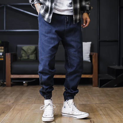Plus Size Jeans Men Loose Joggers Streetwear Harem Jeans Cargo Pants Ankle-Length Denim Trousers.
