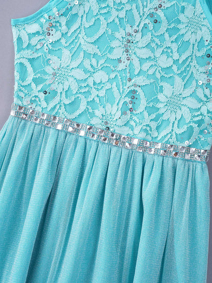 Iiniim Teen Mädchen Ärmellose Pailletten Floral Spitze Glänzenden Kleid Vestido de festa für Hochzeit Formale Geburtstag Party Sommer Kleider
