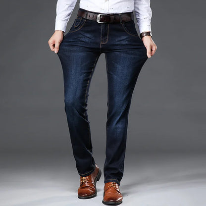 42-44 Frühling und Herbst Neue klassische Herren-Jeans in großen Größen, modisch, Business-Casual, Stretch, schlank, Schwarz, Blau, Herren-Markenhose.