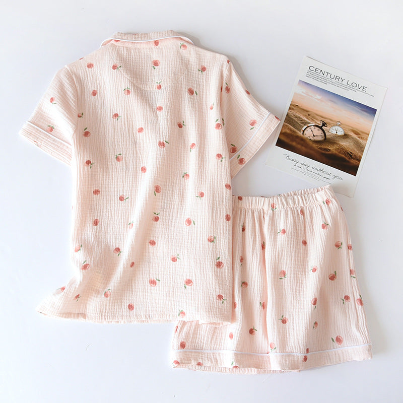 2025 sommer Damen Kurzarm Shorts Pyjamas Set 100 % Baumwolle Krepp Tuch Dünne Hause Service Zwei-stück Frühling und Herbst Lose