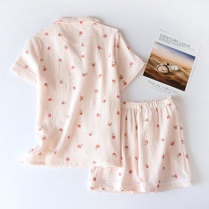 2025 sommer Damen Kurzarm Shorts Pyjamas Set 100 % Baumwolle Krepp Tuch Dünne Hause Service Zwei-stück Frühling und Herbst Lose