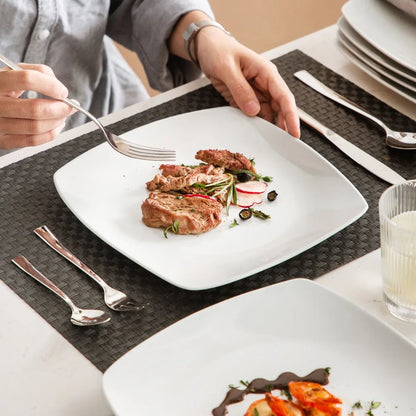 MALACASA 6/12 Piece White Square Porcelain Dinner Plate Set Dessert Plate Salad Fruit Beef Flat Plate Set (23.5 * 23.5 * 2cm).
