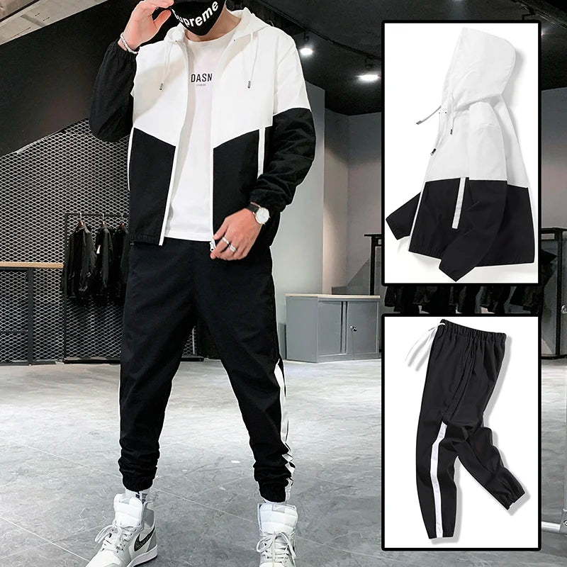 2025 Men Tracksuit Casual Joggers Hooded Sportswear Jackets And Pants 2 Piece Sets Hip Hop Running Sports Suit.