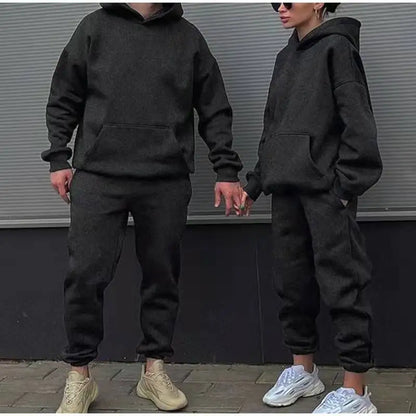 New Men Tracksuit Spring Autumn Two Pieces Sets Oversize Outfits Hooded Sweatshirts + Trouser Solid Sportswear Women Warm Suits.