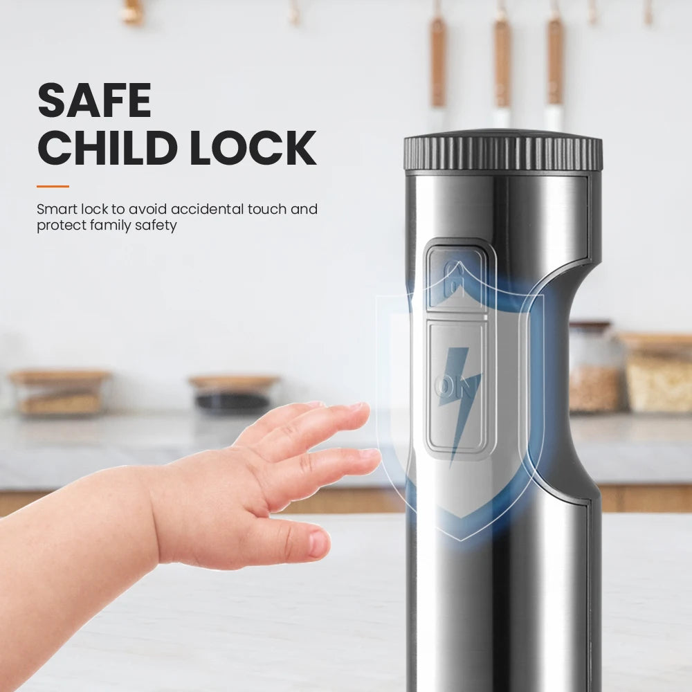 Hand Immersion Blender Powerful 4-in-1,Stainless Steel Stick Food Mixer,700ml Mixing Beaker,500ml Processor,Whisk.