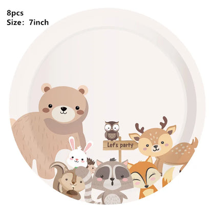 Dschungel Thema Partei Dekor Versorgung Einweg Geschirr Set Wald Tier Fuchs Hedgehog Ballon Baby Dusche Kid Geburtstag Kuchen Topper