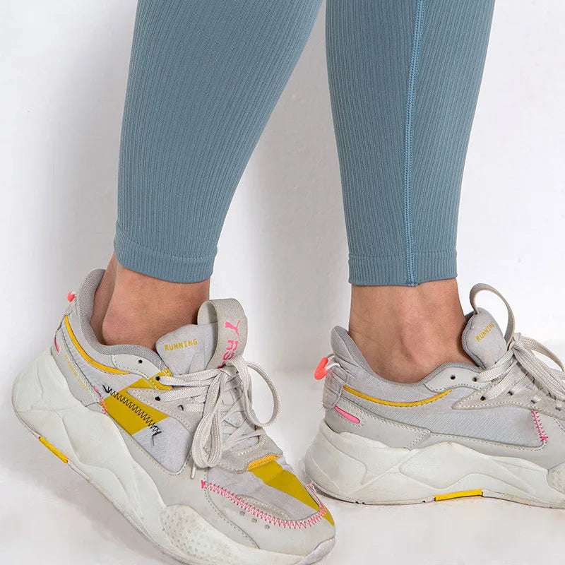 Ribbed Yoga Pants High Waisted Gym Leggings Sport Women Fitness Seamless Female Legging Tummy Control Running Training Tights