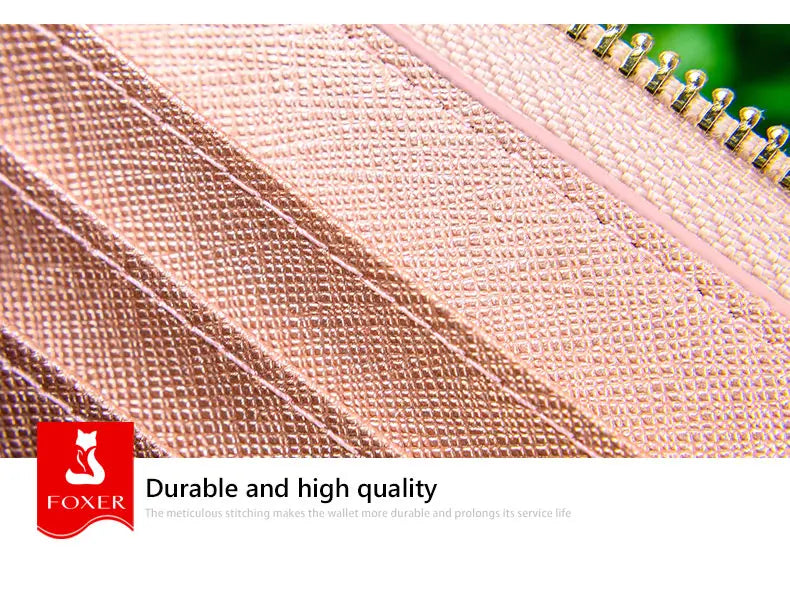 FOXER Women Split Leather Wallet Bifold Clutch Bag with Wristlet Fashion Card Holder Coin Purse Cellphone Bag Female Money Bag