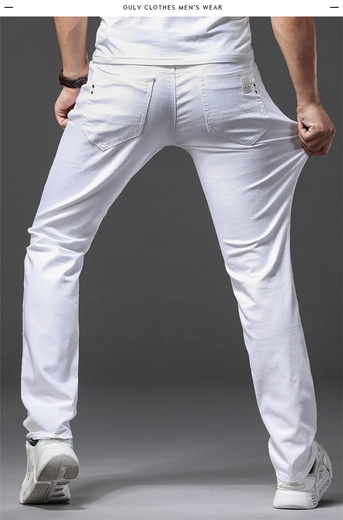 Men White Jeans Fashion Casual Classic Style Slim Fit Soft Trousers Male Brand Advanced Stretch Pants.