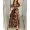 Boho Leopard Kleid Frauen Weg Schulter Rüschen Hülse Sommer Kleid Sexy Strappy Slash neck Vestido Lange Sommerkleid Party Kleider.