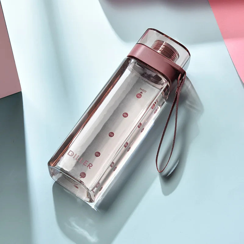 Fashion Square Frosted Plastic Water Bottle Portable Leakproof Transparent Gym Bottle Outdoor Sport Direct Drinking Cup BPA Free