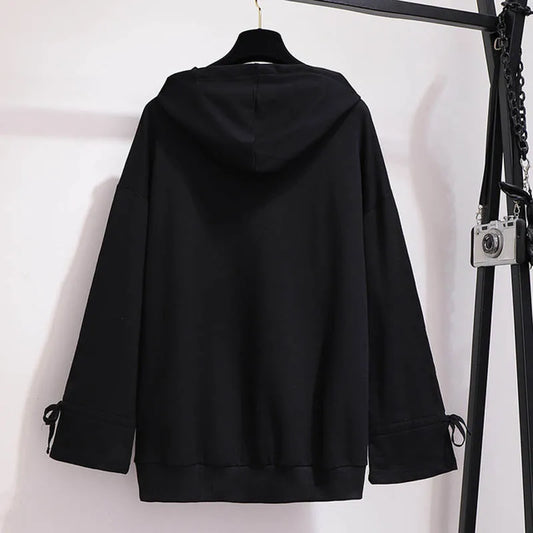 150Kg Plus Größe frauen Frühling Herbst Mit Kapuze Gedruckt Sweatshirt Büste 155cm 6XL 7XL 8XL 9XL 10XL Lange-ärmeln Top Schwarz Weiß