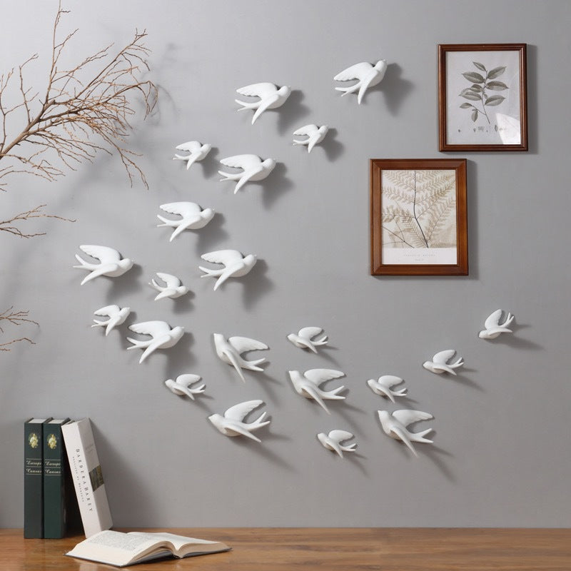 Ceramic Swallows Sparrow 3D Simple Ceramic Birds Murals Wall Hanging Decorations Crafts Home Ornaments Home Wall Sculptures RE.