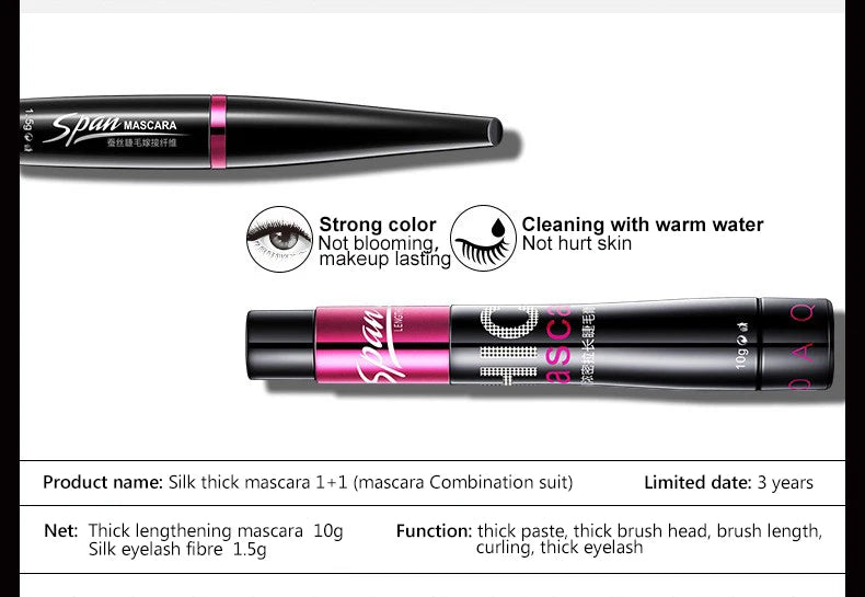 Silk Mascara 1+1 4D Fiber Cosmetics 3D Mascara Eyelashes Lengthening Full Professional Makeup Eyelash False Eyelashes.