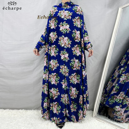 1 Pieces Muslim Hijabs Dress Women's Prayer Garment Dubai Abaya Arab Jibab Islam Flowers Djellaba Femmel Khimar Caftan Clothes.