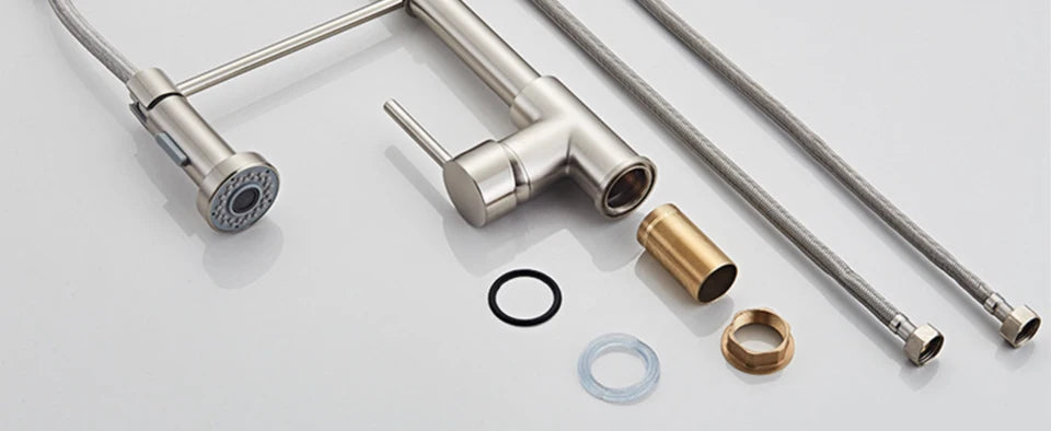 VGX Kitchen Faucet with Pull Down Sprayer Single Handle Mixer for Basin 360° Rotating Spring Style Taps Brass Chrome Gold Black