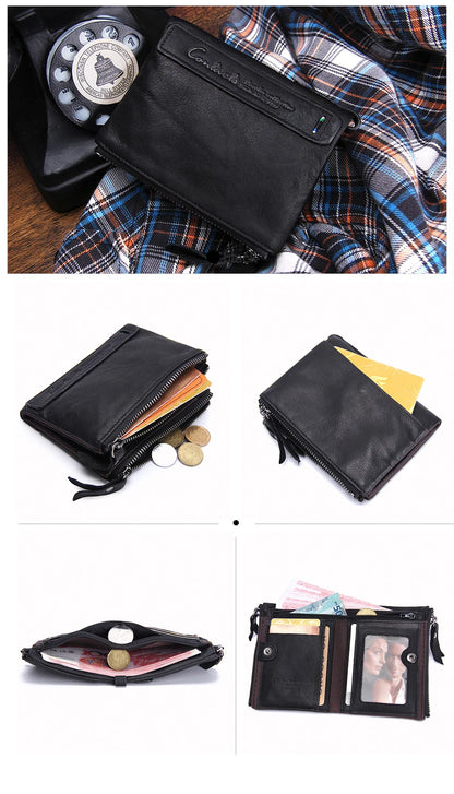 Fashion Genuine Leather Women Wallet Bi-fold Wallets Red ID Card Holder Coin Purse With Double Zipper Small Women's Purse 2022