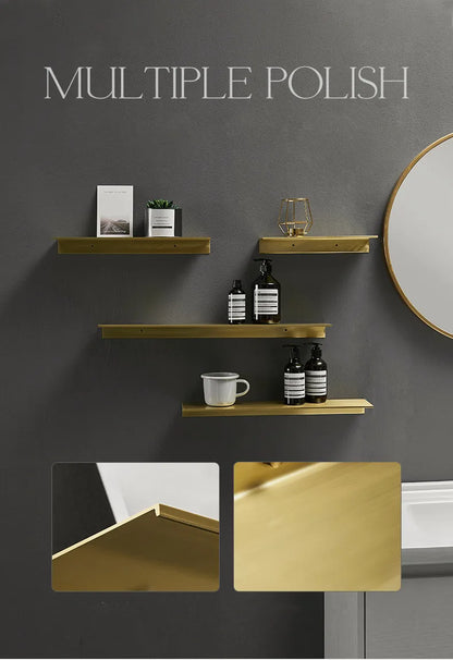 Gebürstet Gold Metall Bad Regal Wand Lagerung Rack Waschtisch Bohren Große Wand Regal für Lagerung 30/40/50/60cm Länge Halter