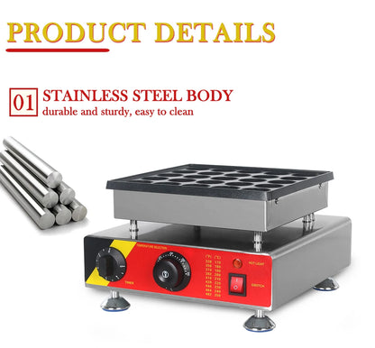 ITOP Mini Poffertjes Maker Mini Pancake Waffle Muffin Machine 25 Holes Commercial 800W Non-stick, Fast Heating, Heavy Duty.
