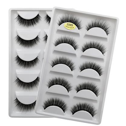 MEISHENJIE 5 pairs eyelashes 3d mink lashes natural long 1 box mink eyelashes 1cm-1.5cm 3d false eyelashes full strip lashes.