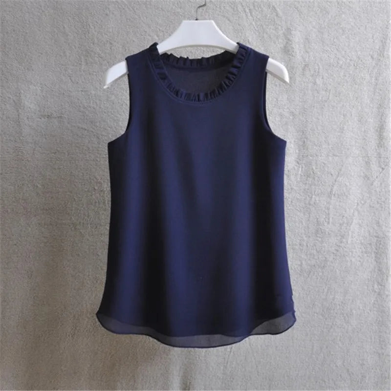 Woherb 21 Farben Feste Rüschen Chiffon Bluse Frauen 2025 Sommer Mode Weste Blusas Casual Lose Ärmellose Damen Tops Shirt.