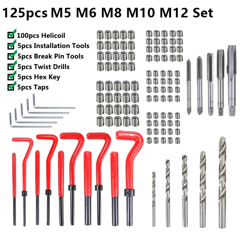 XCAN Gewindereparaturwerkzeug, 25 Stück, M3/M4/M5/M6/M7/M8/M10/M12/14 zur Wiederherstellung beschädigter Gewindeschraubenschlüssel, Spiralbohrer, Handwerkzeug