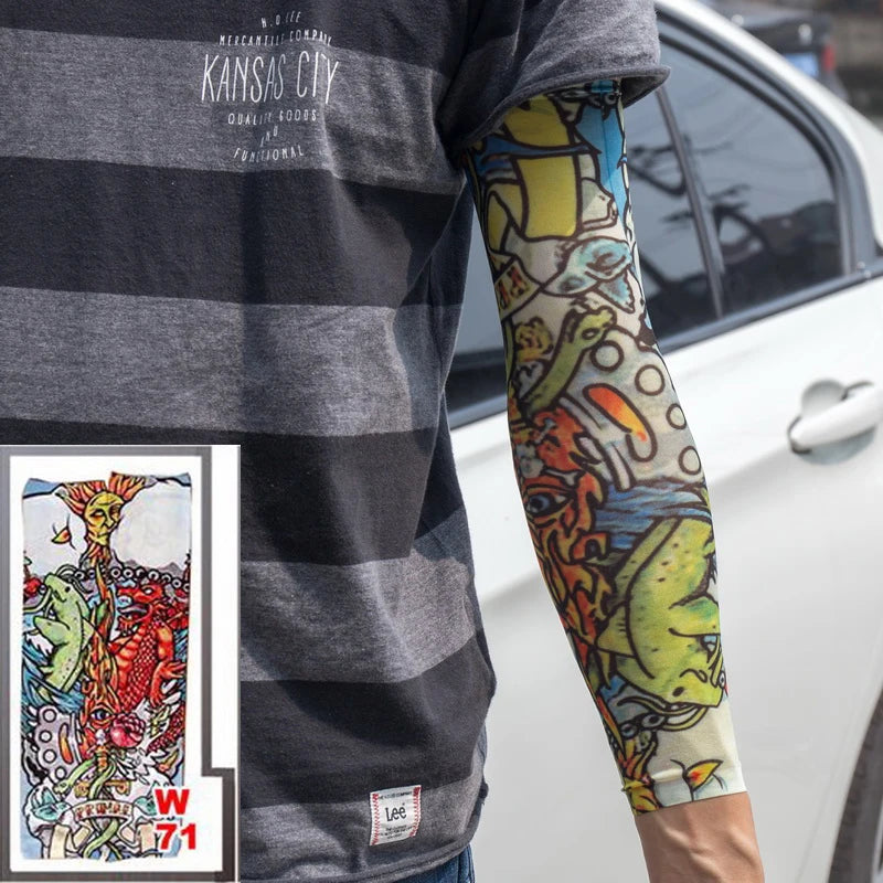 1pc hot sale tattoo sleeve  styles elastic Fake 100%nylon Arm stocking beloved girl Buddha Wolf Dragon design halloween cool men