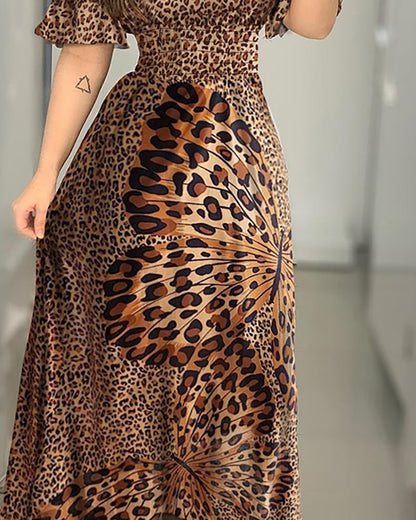 Boho Leopard Kleid Frauen Weg Schulter Rüschen Hülse Sommer Kleid Sexy Strappy Slash neck Vestido Lange Sommerkleid Party Kleider.