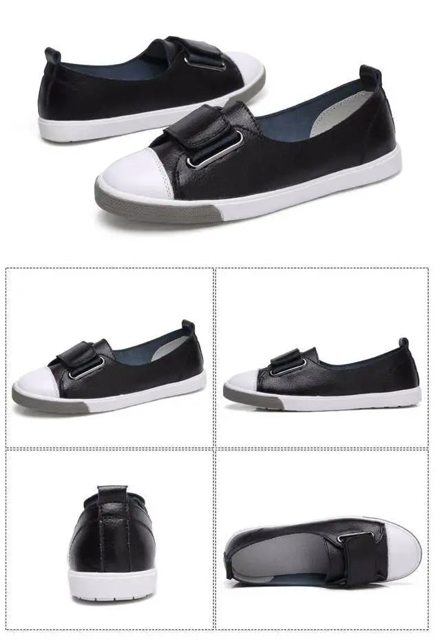 WOIZGIC Women Ladies Female Student Genuine Leather Casual Shoes White Flats Korean Vulcanized Shoes Spring 35-41 DF-YC259.