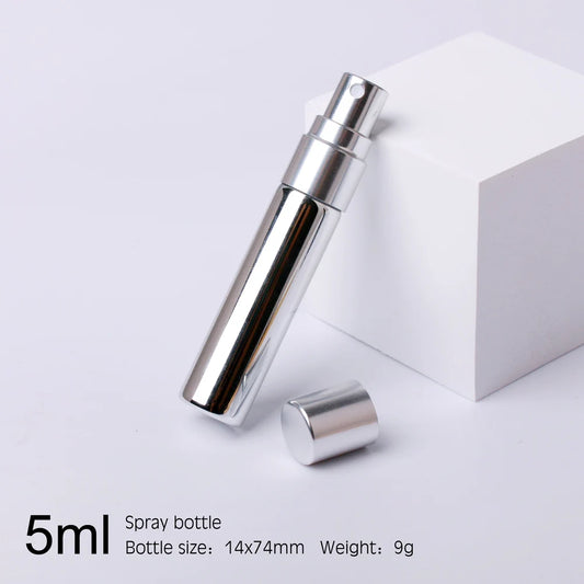 100 PCS/Lot 5ml Mini Perfume Bottle Aluminium Spray Atomizer Bottles Sample Empty Gold Silver Black Glass Vials.