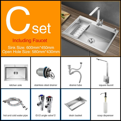 Kitchen sink lead-free austenitic handmade brushed 304 stainless steel 3mm thickness single bowl kitchen sink