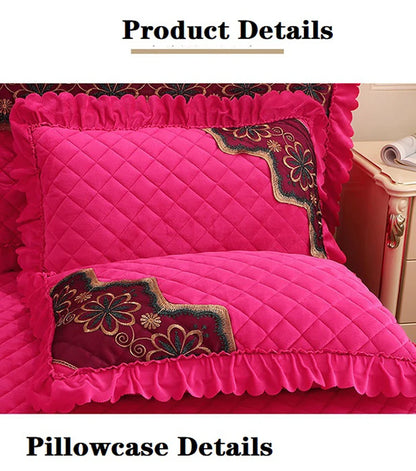 European Luxury Quilted Bed Skirt Winter Warm Thicken Velvet Bedspread King Good Hand Feeling Bed Skirt Not Included Pillowcase.