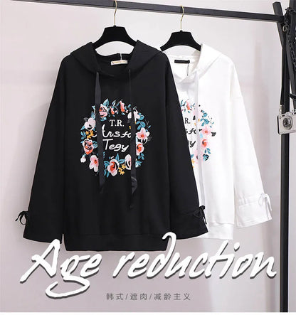 150Kg Plus Größe frauen Frühling Herbst Mit Kapuze Gedruckt Sweatshirt Büste 155cm 6XL 7XL 8XL 9XL 10XL Lange-ärmeln Top Schwarz Weiß