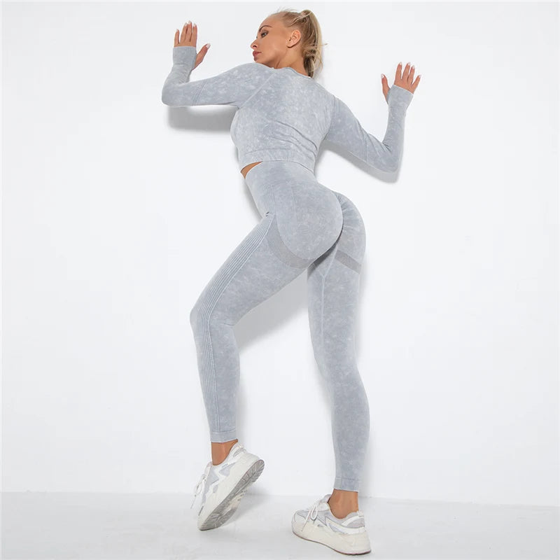Hamidou Cropped Top Gym Set Seamless Women Yoga Workout Set Fintess Clothing Push Up Leggings Sport Wear Women Suits Tracksuit