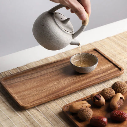 Musowood Serving Tray Plate Wood Trays Rectangular Teapot Holder Cake Breakfast Trays Kitchen Storage Board Home Serving Tray.