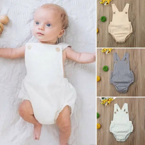 0-3y Baby Sommerkleid ung Neugeborene Baby Boy Mädchen Baumwolle Bodysuit gestreift solide lässige Overall Outfits Sonnen anzug