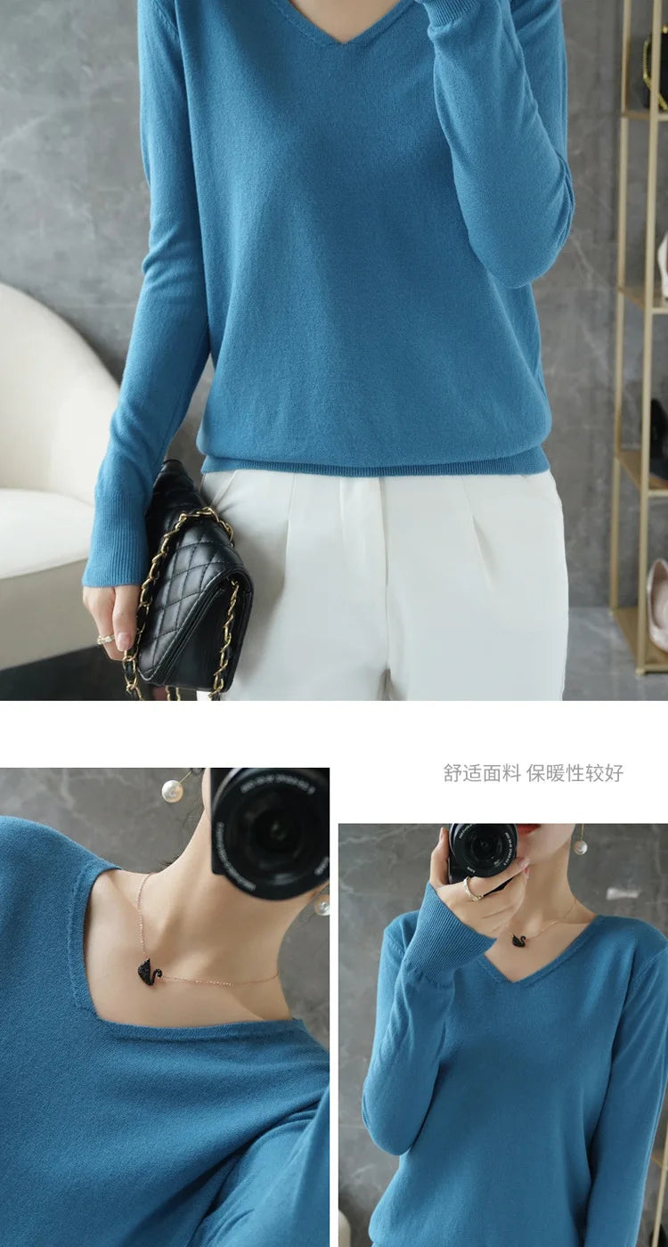 Frauen Pullover Herbst Winter V-ausschnitt Strickwaren Lange Hülse Lose Kaschmir Pullover Pullover Dame Günstige Qualität Jumper Gestrickte Tops