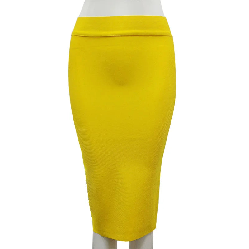 16 Colors High Quality Tight Pink Green Black Rayon Knee Length Bandage Skirt Night Club Party Skirt