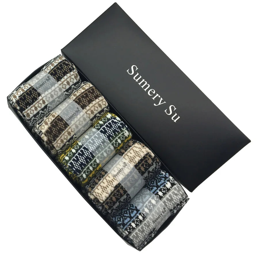 5 Pairs/Lot Wool Socks Men Winter Warm Cashmere Comfortable Long Crew Casual Bohemian Sock Male Gift for Husband Father 4 Styles